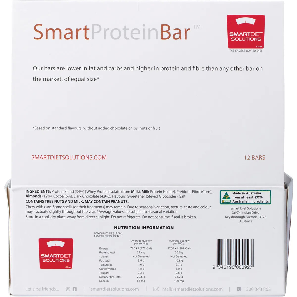 SMART PROTEIN BAR Chocolate Choc Chip Protein Bar 12x60g - Cutprice Online