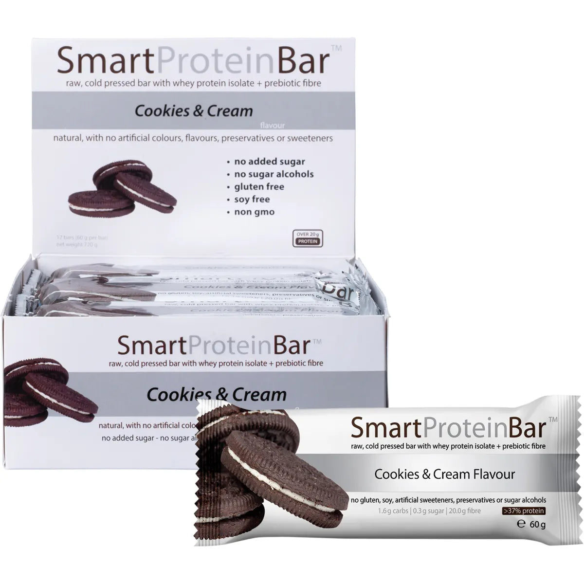 SMART PROTEIN BAR Cookies & Cream Protein Bar 12x60g - Cutprice Online