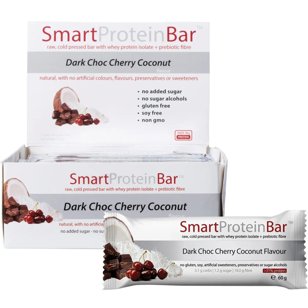 SMART PROTEIN BAR Dark Choc Cherry Coconut Protein Bar 12x60g - Cutprice Online