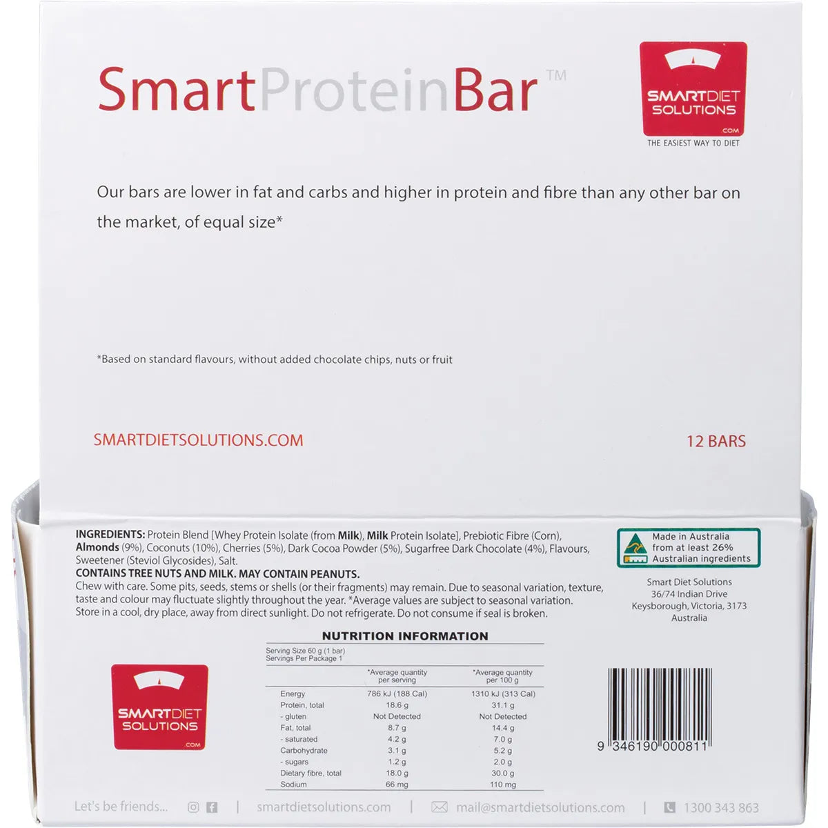 SMART PROTEIN BAR Dark Choc Cherry Coconut Protein Bar 12x60g - Cutprice Online
