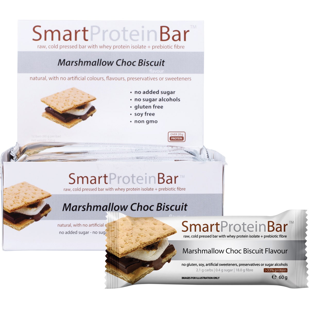 Smart Protein Bar Marshmallow Choc Biscuit Flavour Protein Bar 12x60g - Cutprice Online
