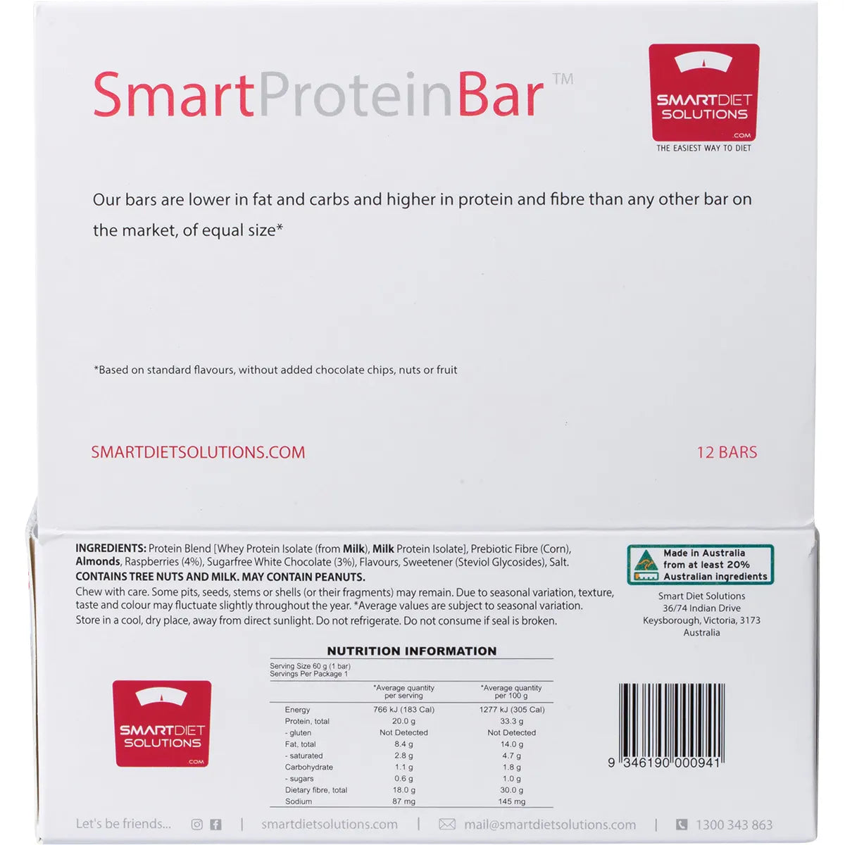 SMART PROTEIN BAR Raspberry White Chocolate Protein Bar 12x60g - Cutprice Online