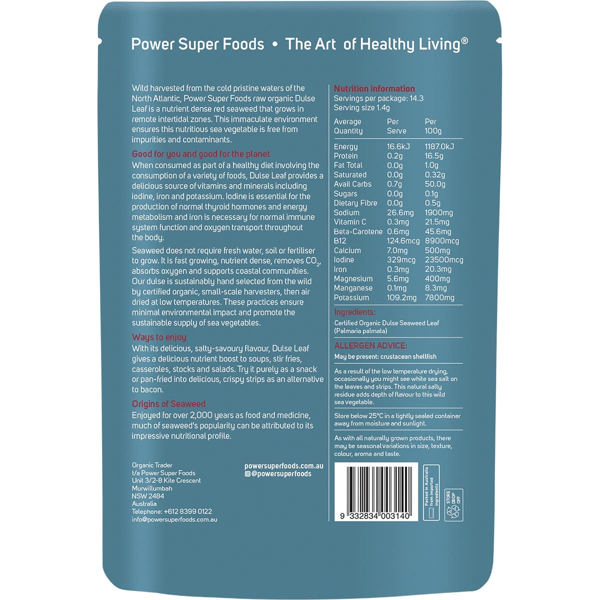 Power Super Foods Dulse Leaf Organic 20g - Cutprice Online