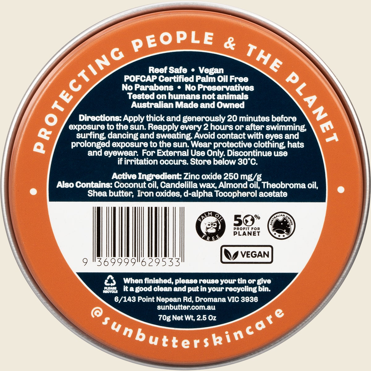 SunButter Skincare Sunscreen Surf Zinc Tan SPF 50 Tin 70g - Cutprice Online