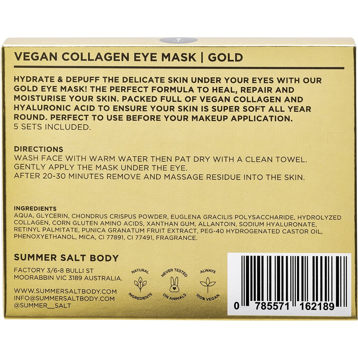 Summer Salt Body Vegan Collagen Eye Mask Sets Gold 5pk - Cutprice Online