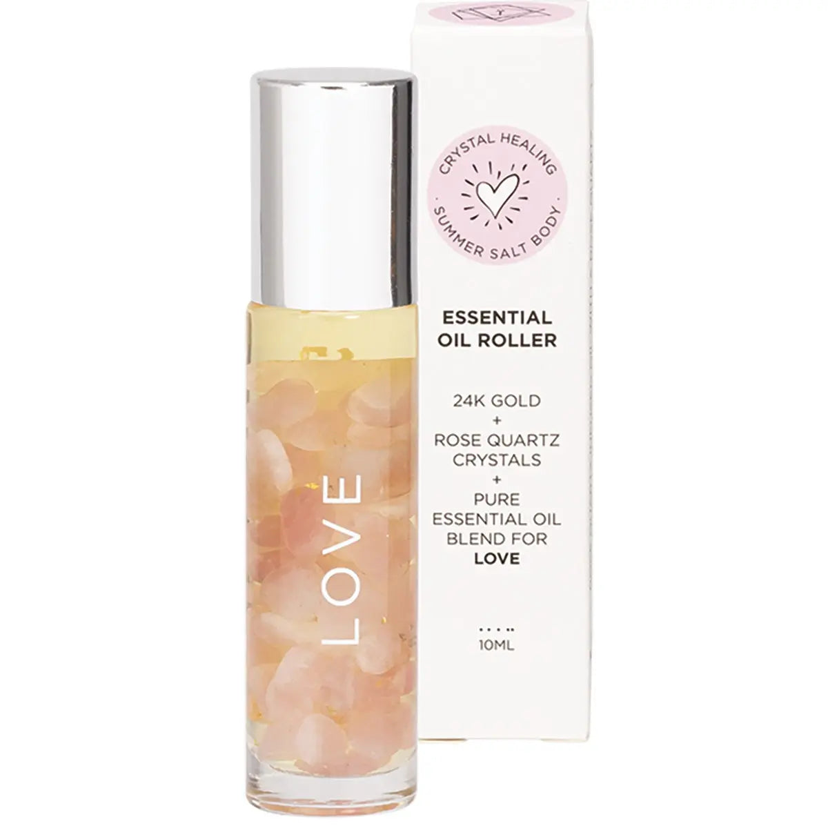 SUMMER SALT BODY Essential Oil Roller With 24K Gold Love - Rose Quartz Crystals 10ml SUMMER SALT BODY