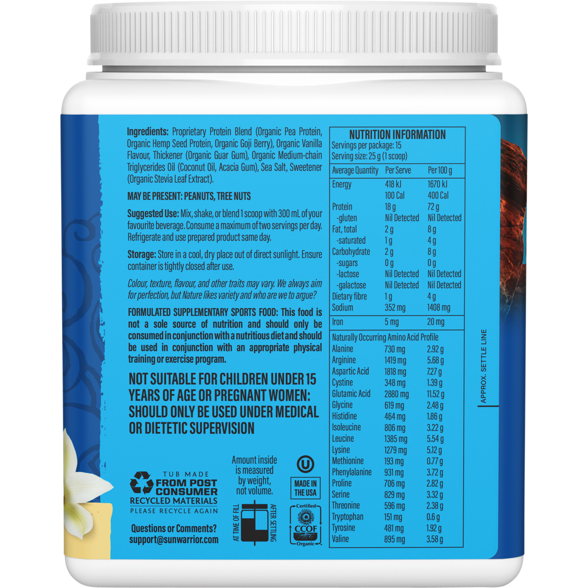 Sunwarrior Protein Powder Warrior Blend Vanilla 375g