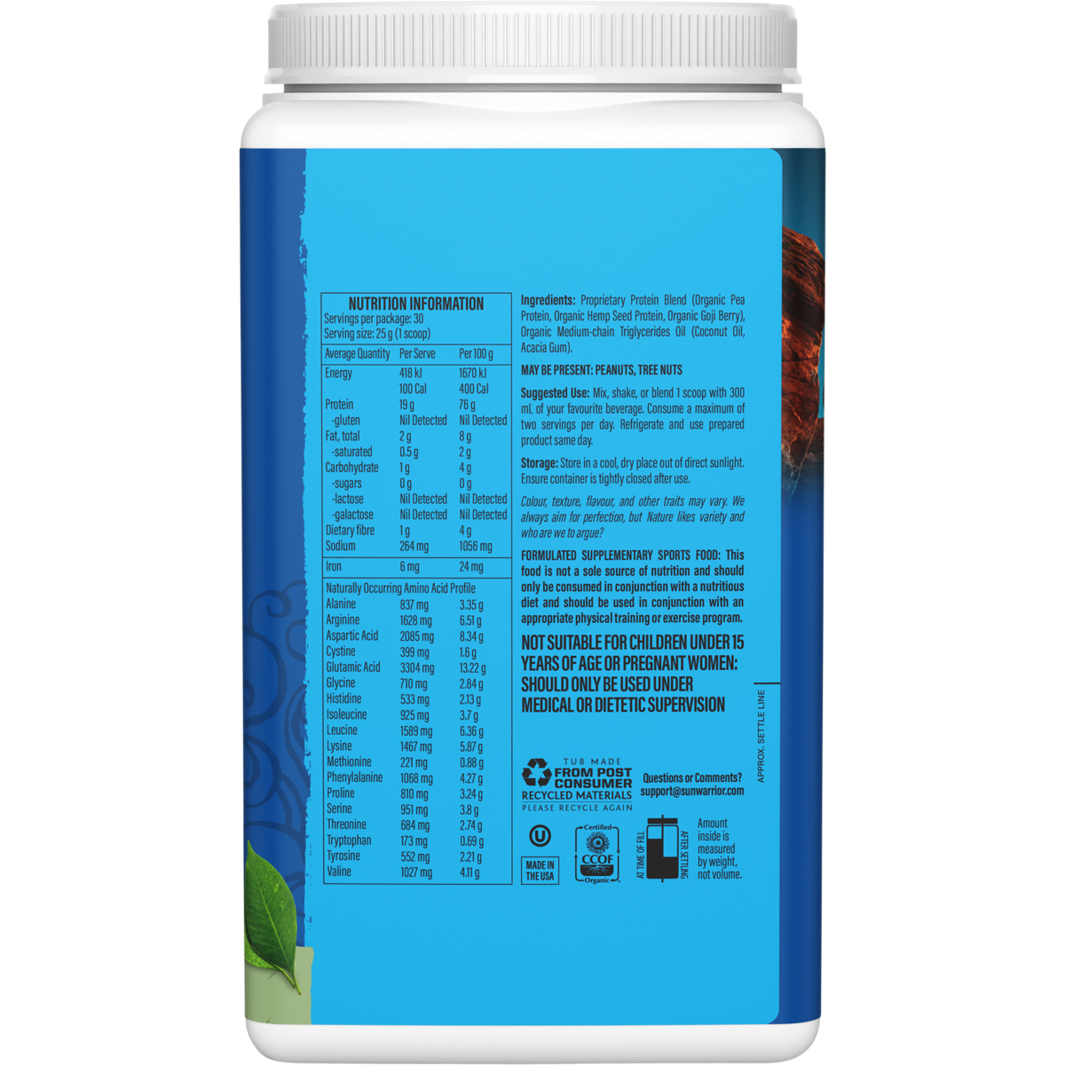 Sunwarrior Protein Powder Warrior Blend Unflavoured 750g