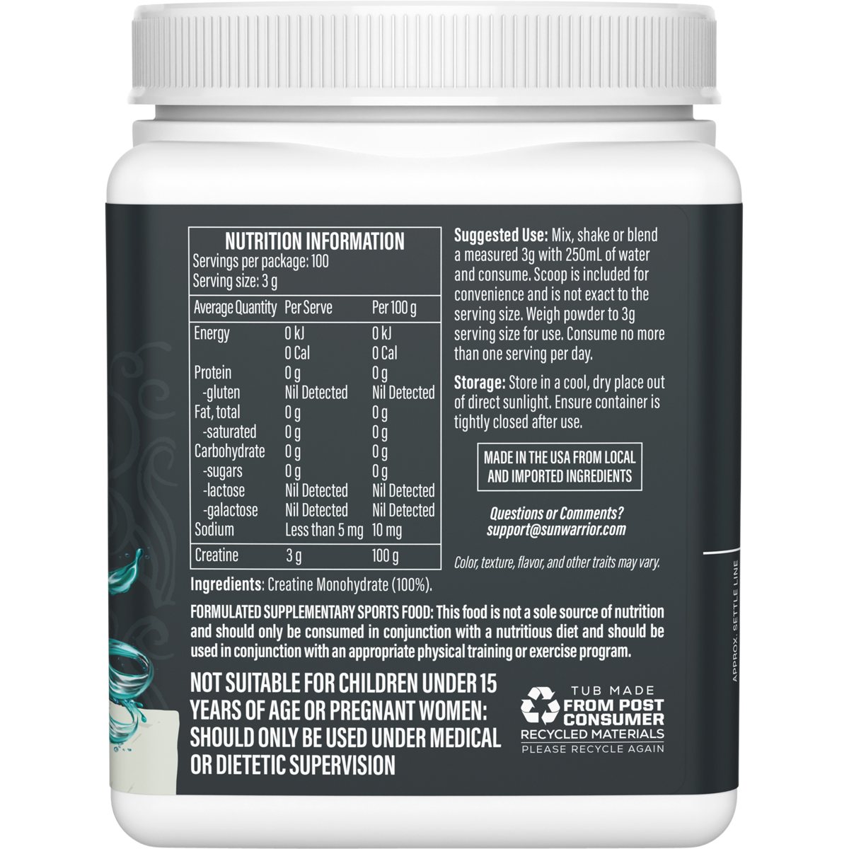 Sunwarrior Active Creatine Monohydrate Unflavoured 300g