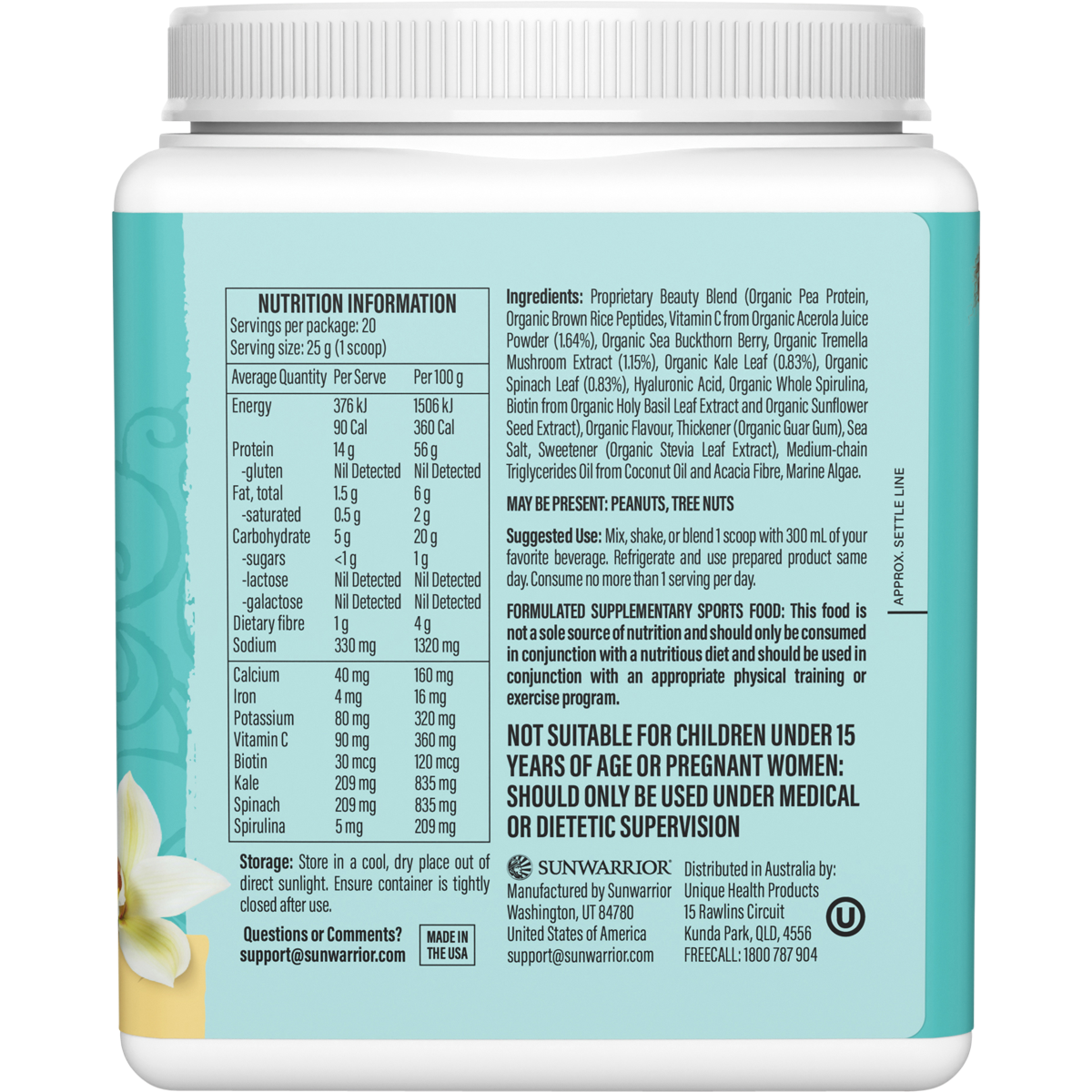 Sunwarrior Collagen Building Protein Peptides Tahitian Vanilla 500g