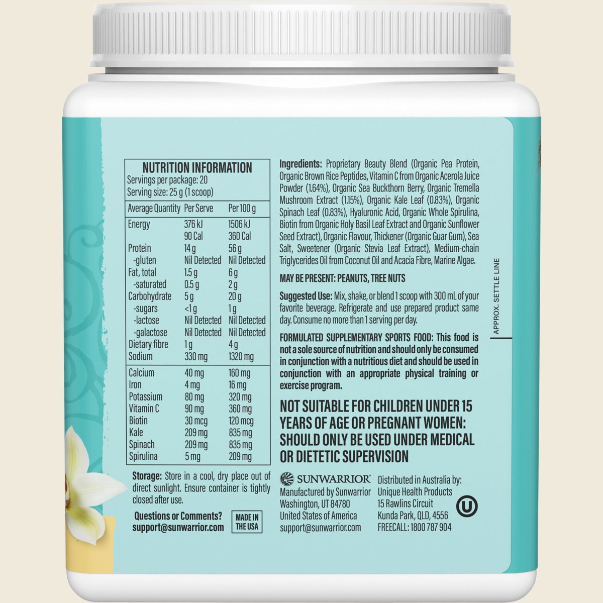 Sunwarrior Collagen Building Protein Peptides Tahitian Vanilla 500g