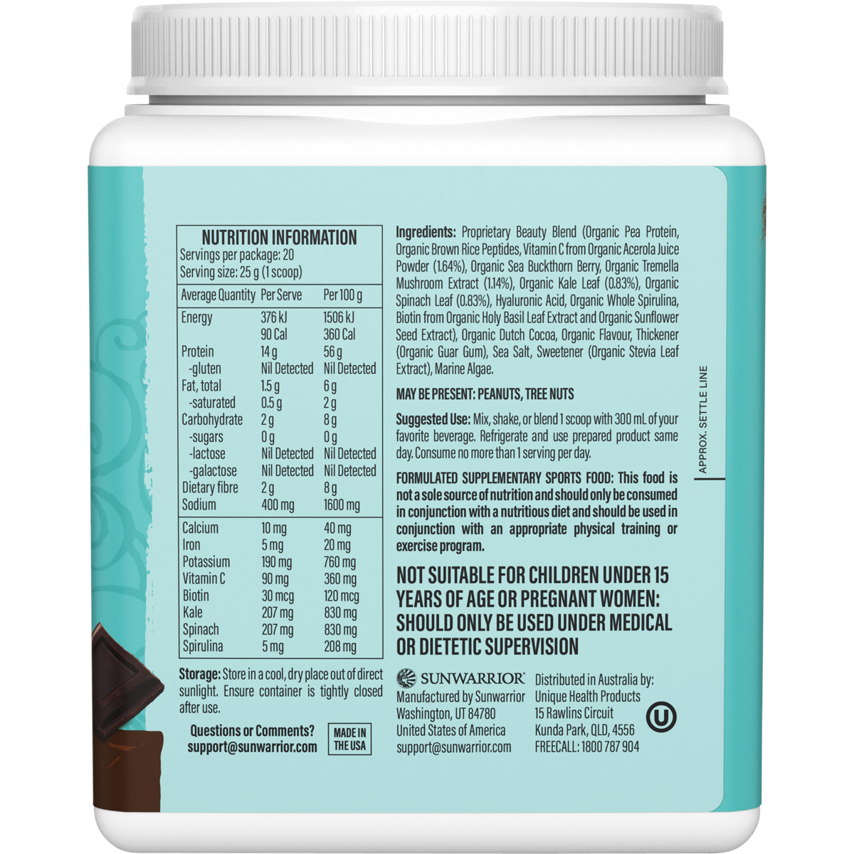 Sunwarrior Collagen Building Protein Peptides Chocolate Fudge 500g