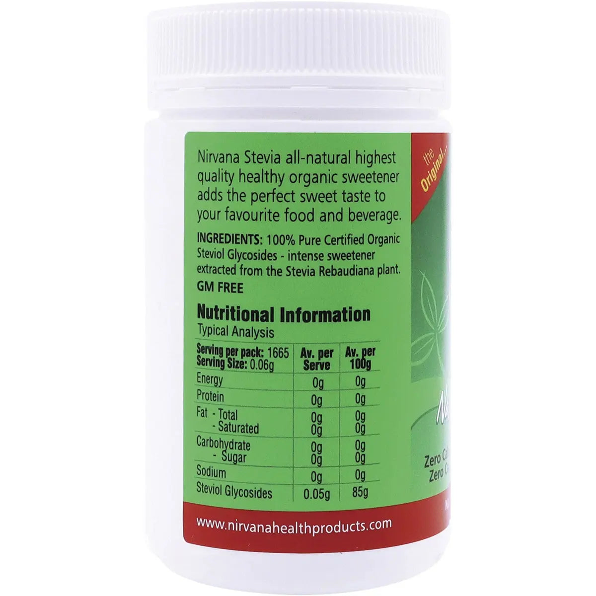 NIRVANA Stevia 100% Pure Extract Powder 100g NIRVANA