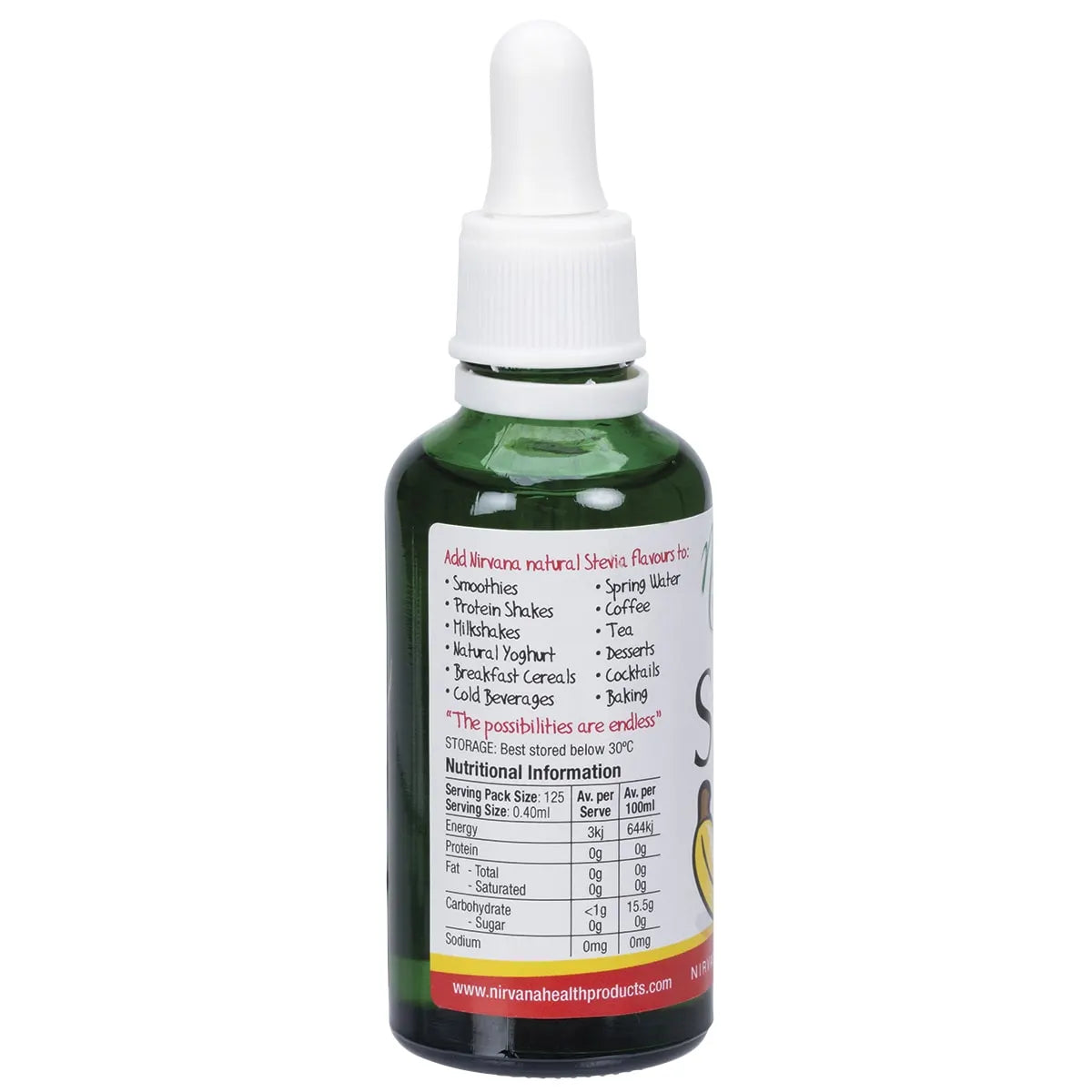 NIRVANA ORGANICS Liquid Stevia Banana 50ml - Cutprice Online