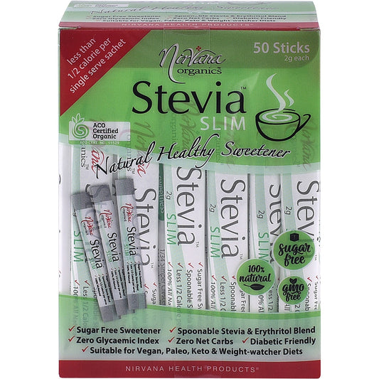 NIRVANA ORGANICS Stevia & Erythritol Sweetener Stevia Slim Sticks 50x2g NIRVANA