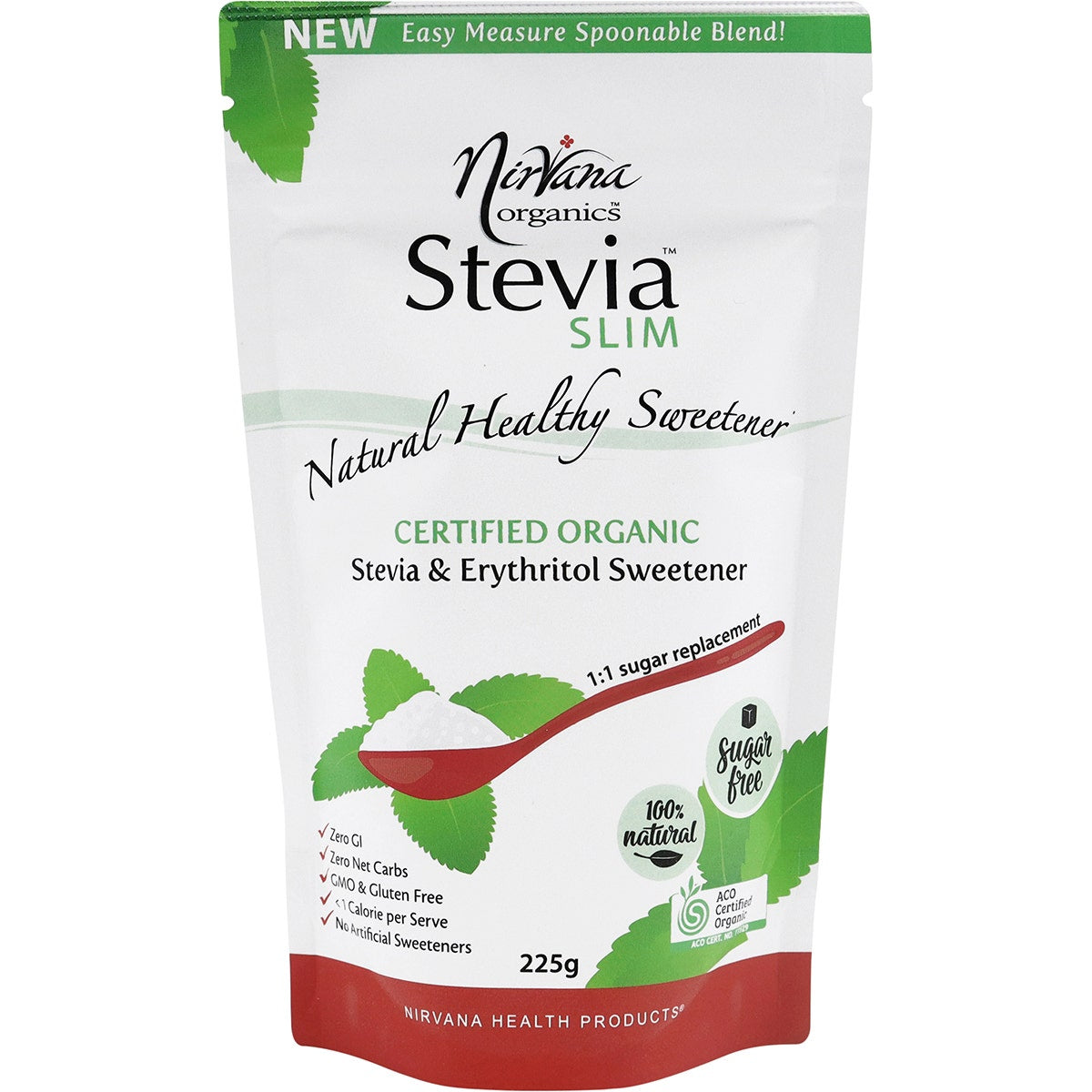 NIRVANA ORGANICS Stevia & Erythritol Sweetener Stevia Slim Spoonable 225g NIRVANA