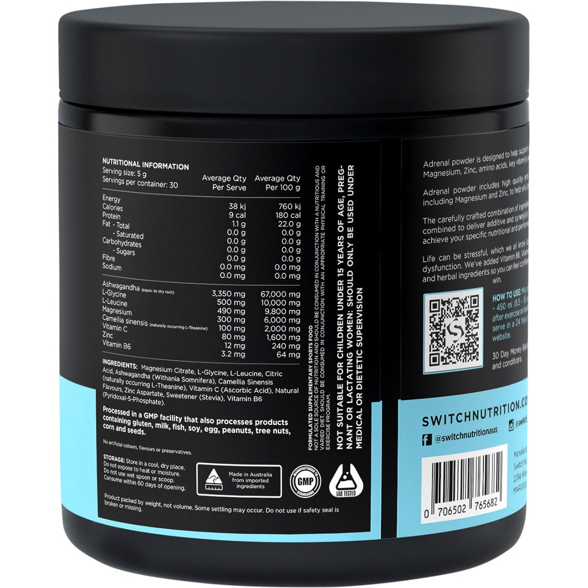 SWITCH NUTRITION Adrenal Magnesium Support Formula Lemonade 150g Switch Nutrition