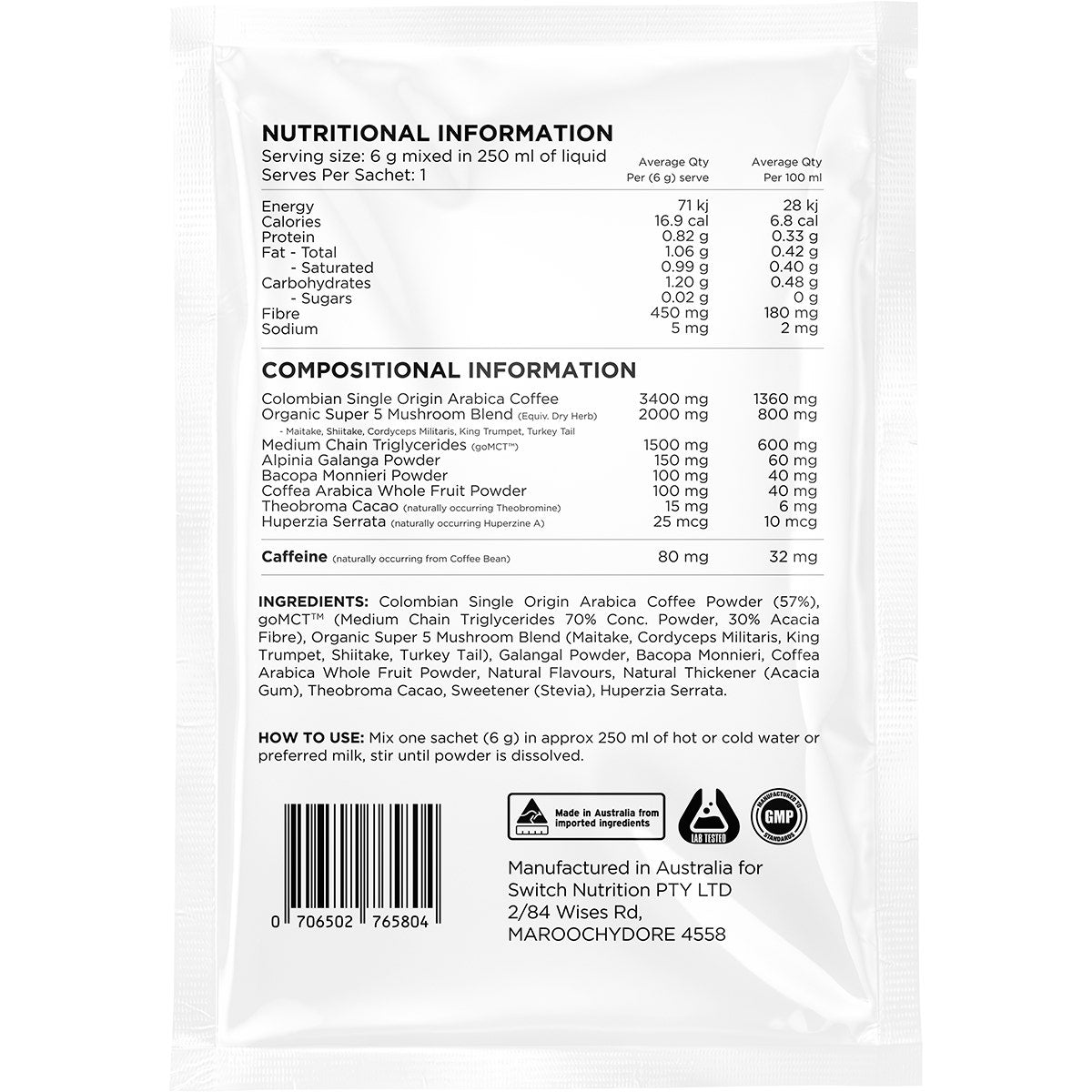 SWITCH NUTRITION Coffee Mental Focus Elixir Naked Espresso 25pk - Cutprice Online