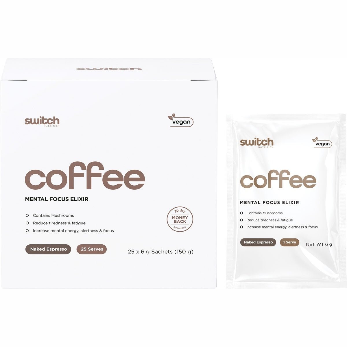 SWITCH NUTRITION Coffee Mental Focus Elixir Naked Espresso 25pk - Cutprice Online