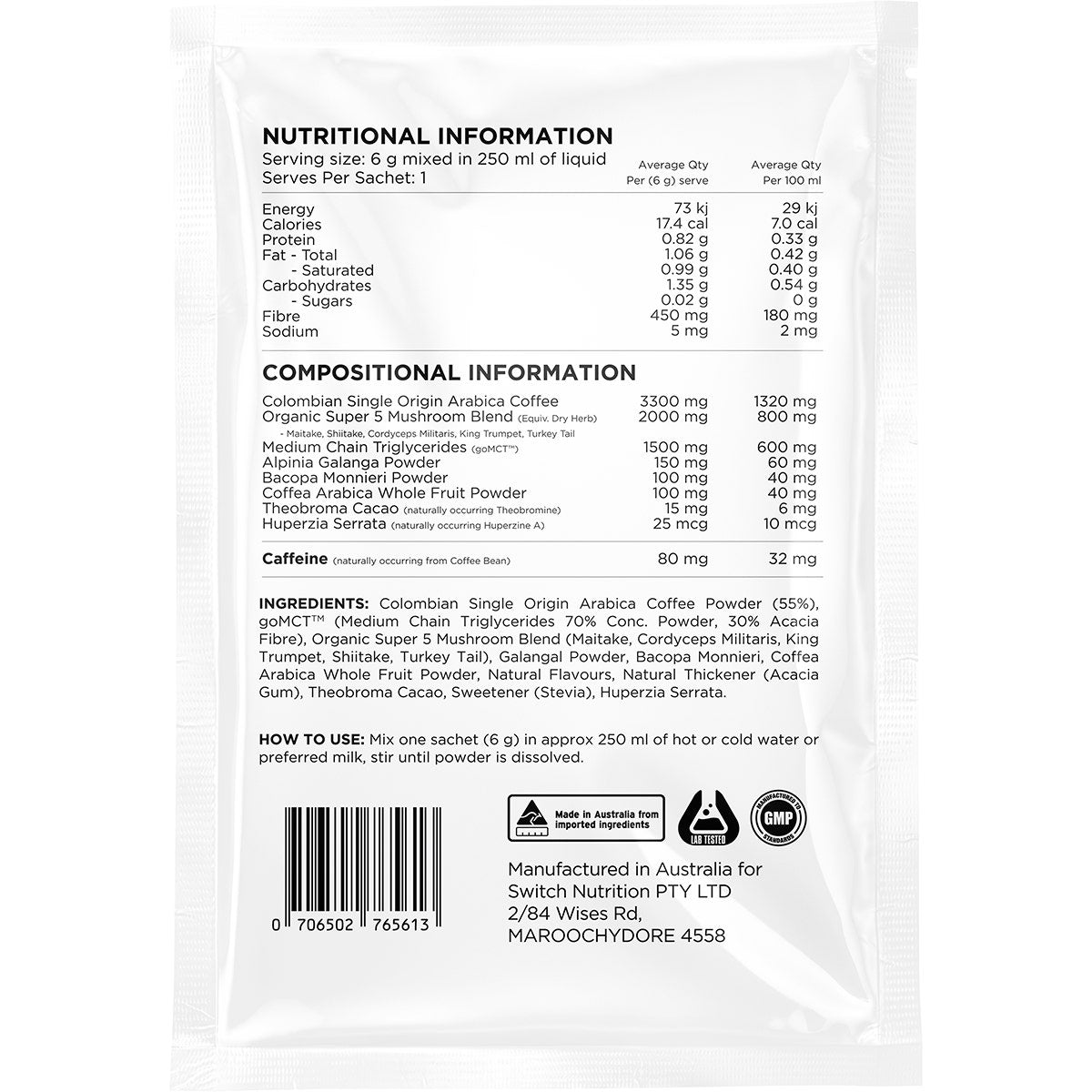 SWITCH NUTRITION Coffee Mental Focus Elixir Espresso Sweetened 25pk - Cutprice Online