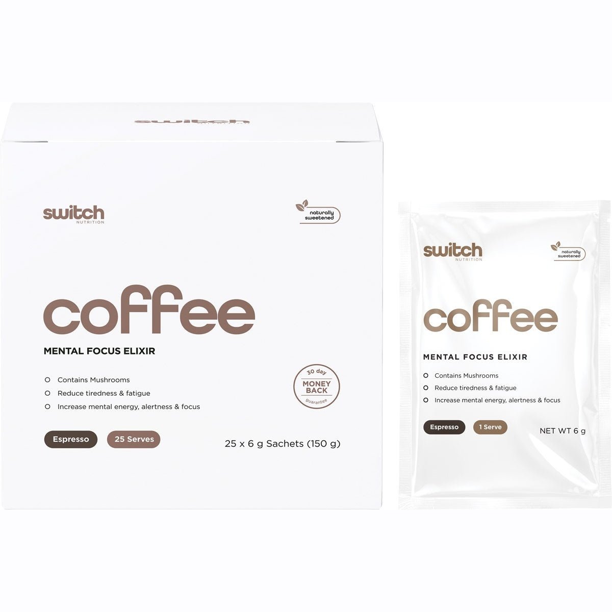 SWITCH NUTRITION Coffee Mental Focus Elixir Espresso Sweetened 25pk - Cutprice Online