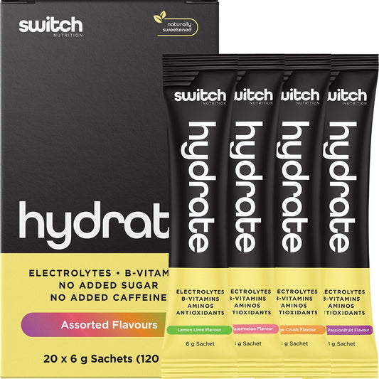 Switch Nutrition Hydrate Electrolytes No Added Sugar Assorted Flavours 20x6g Switch Nutrition