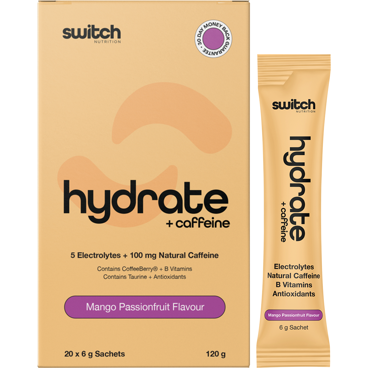 Switch Nutrition Hydrate + Caffeine Sachets Mango Passionfruit 6g x 20 Pack