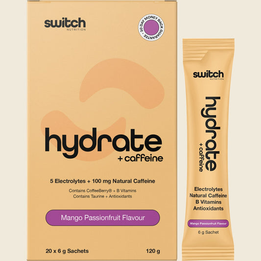Switch Nutrition Hydrate + Caffeine Sachets Mango Passionfruit 20x6g