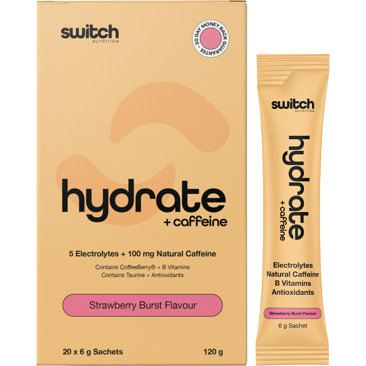 Switch Nutrition Hydrate + Caffeine Sachets Strawberry Burst 6g x 20 Pack