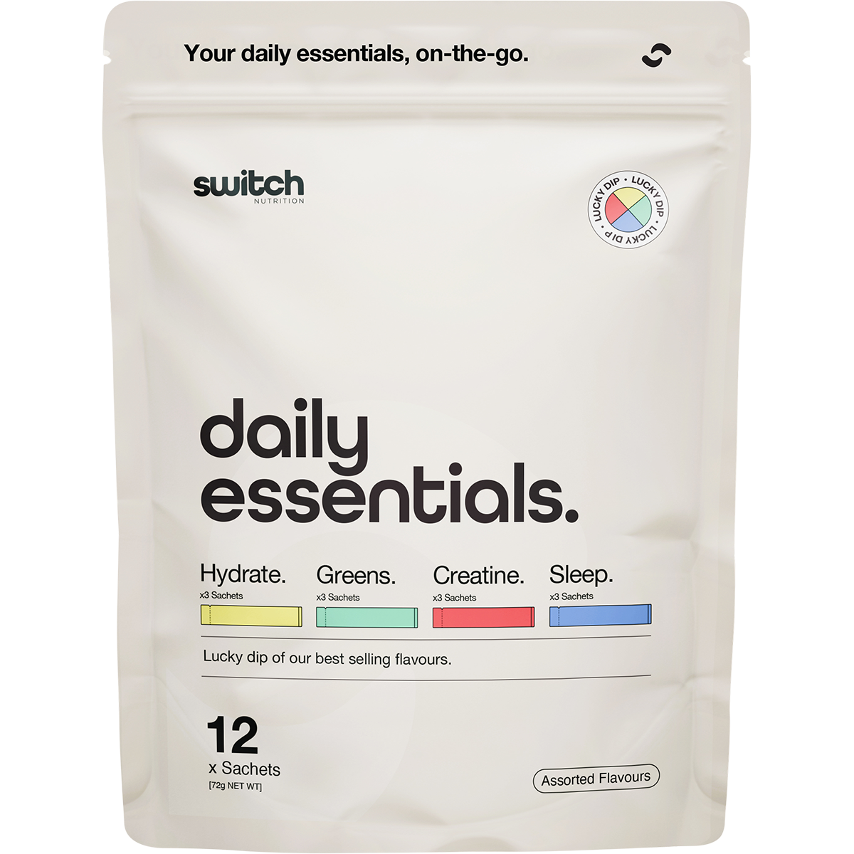 Switch Nutrition Daily Essentials Sachets (Hydrate, Greens, Creatine & Sleep) 12 Pack