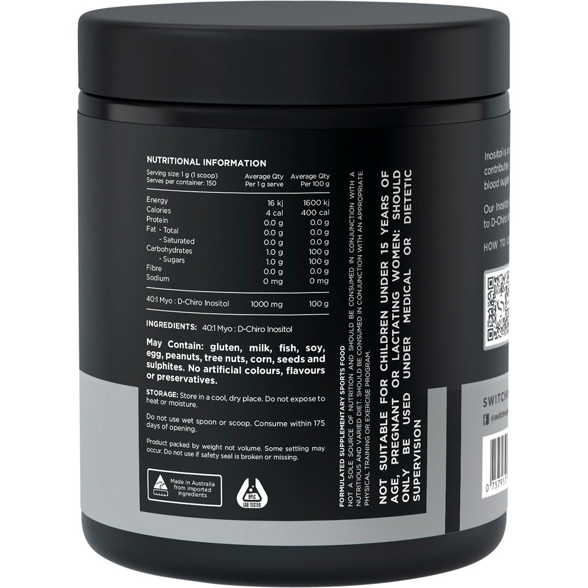 SWITCH NUTRITION Inositol 40:1 MYO : D-Chiro Inositol 150g - Cutprice Online