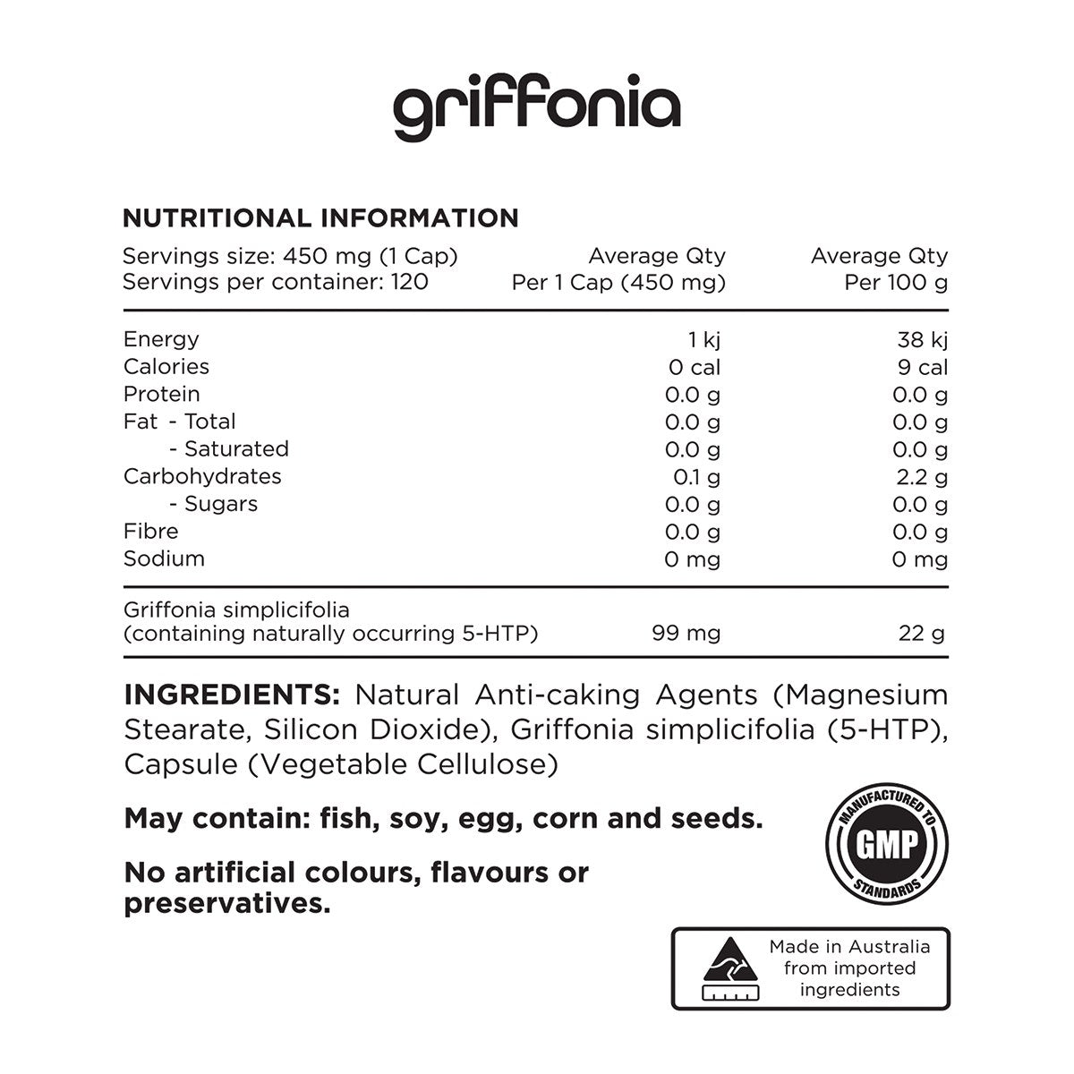 SWITCH NUTRITION Griffonia Naturally Occurring 5-HTP 120 Caps - Cutprice Online