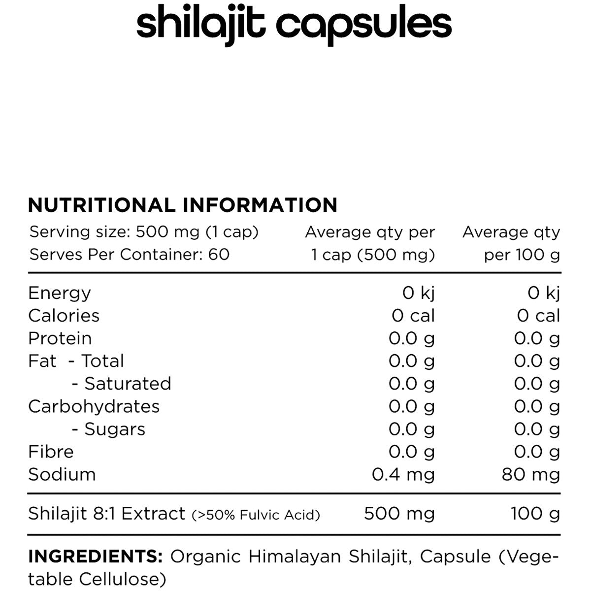 SWITCH NUTRITION Shilajit Organic Himalayan Shilajit 8:1 60 Caps - Cutprice Online
