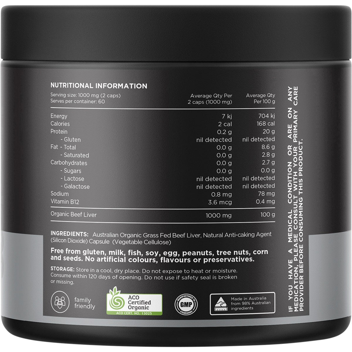 Switch Nutrition Beef Liver 100% Organic Grass Fed 120 Caps - Cutprice Online