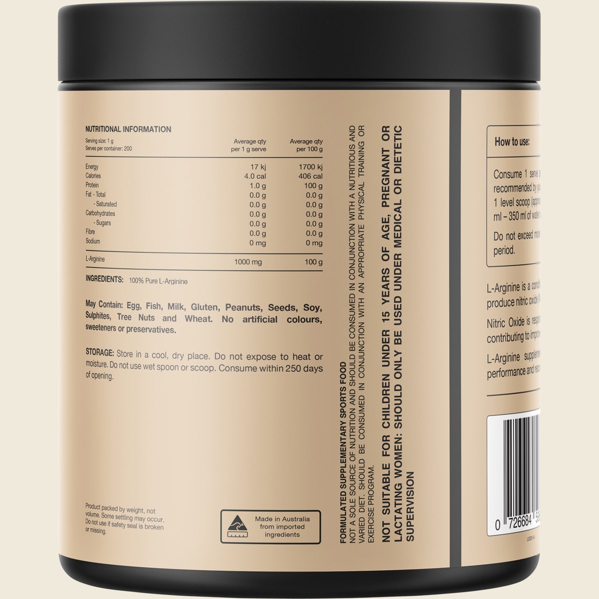 Switch Nutrition Arginine 100% Pure L-arginine Unflavoured 200g - Cutprice Online