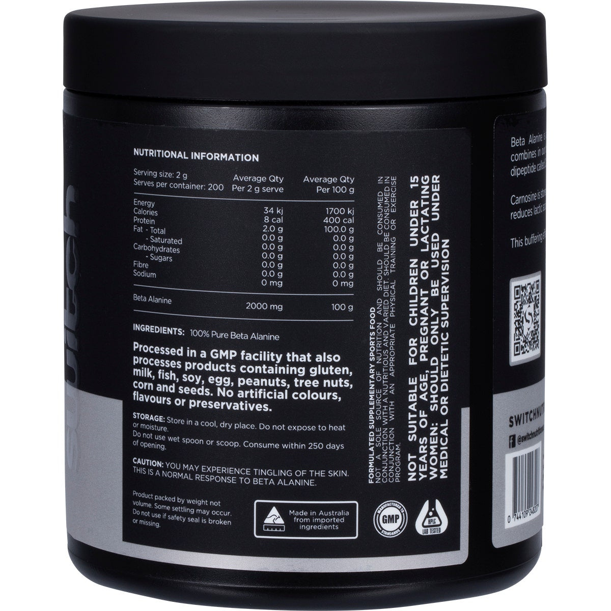 Switch Nutrition Beta Alanine Powder 100% Pure Unflavoured 400g - Cutprice Online
