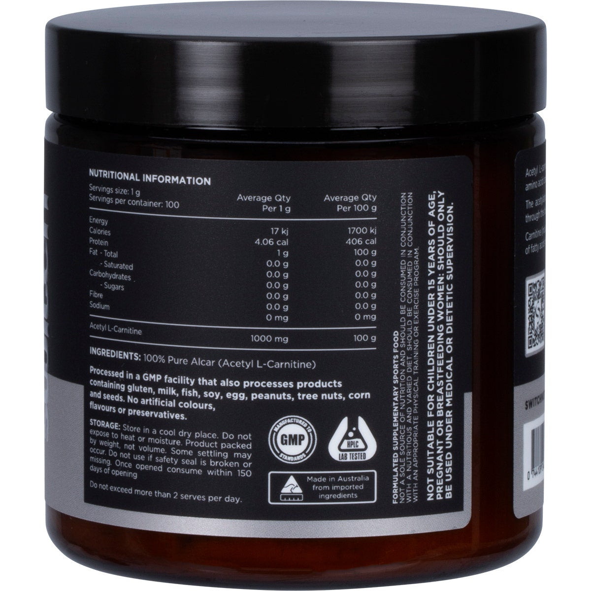Switch Nutrition Carnitine 100% Pure Acetyl L-carnitine Unflavoured 100g - Cutprice Online