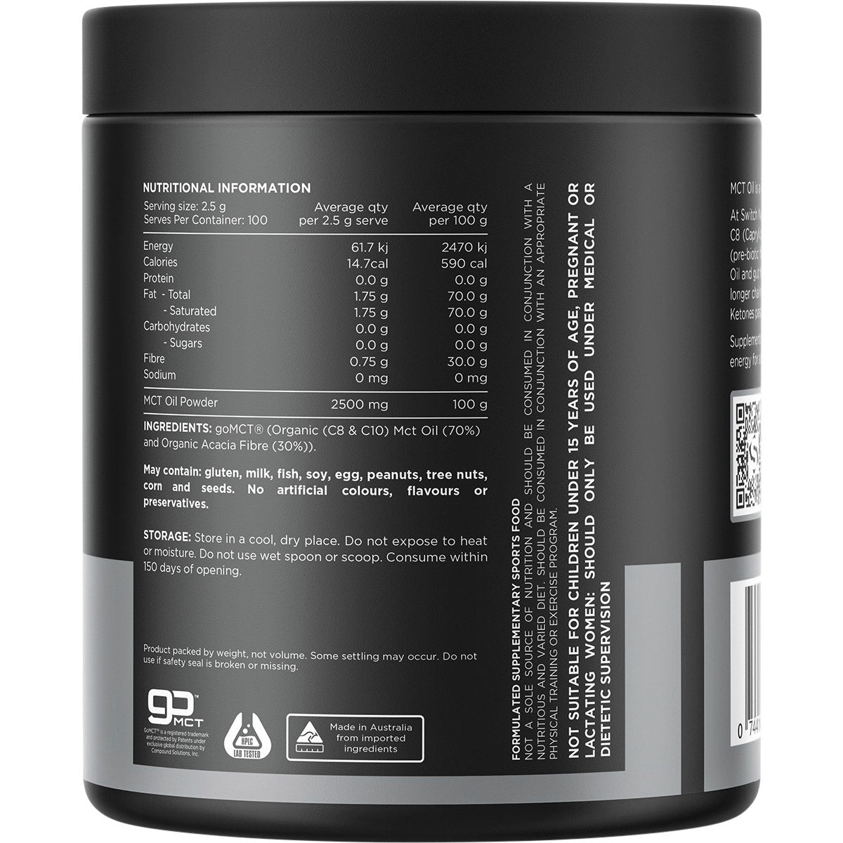 Switch Nutrition Mct Oil 100% Pure Unflavoured 250g - Cutprice Online