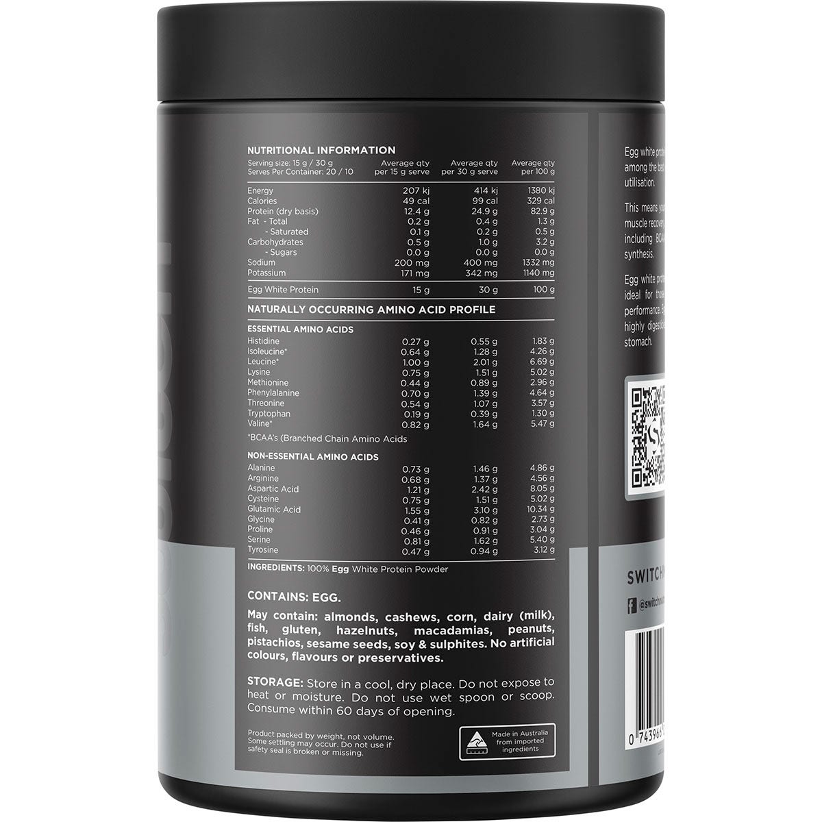 Switch Nutrition Egg White Protein Powder Unflavoured 300g - Cutprice Online