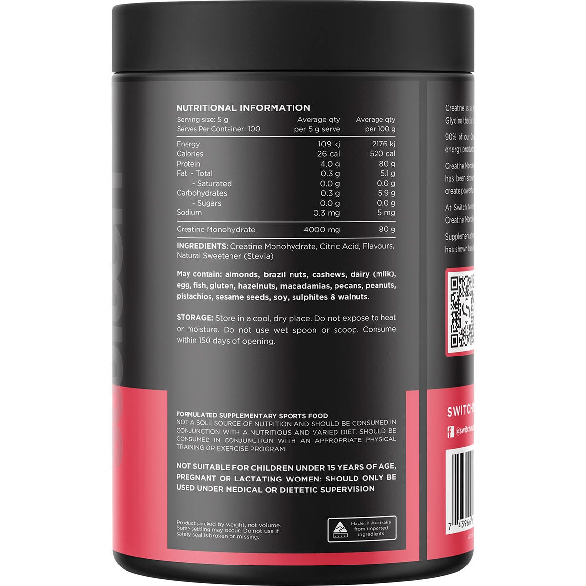 Switch Nutrition Creatine Monohydrate Mango Passionfruit 500g - Cutprice Online