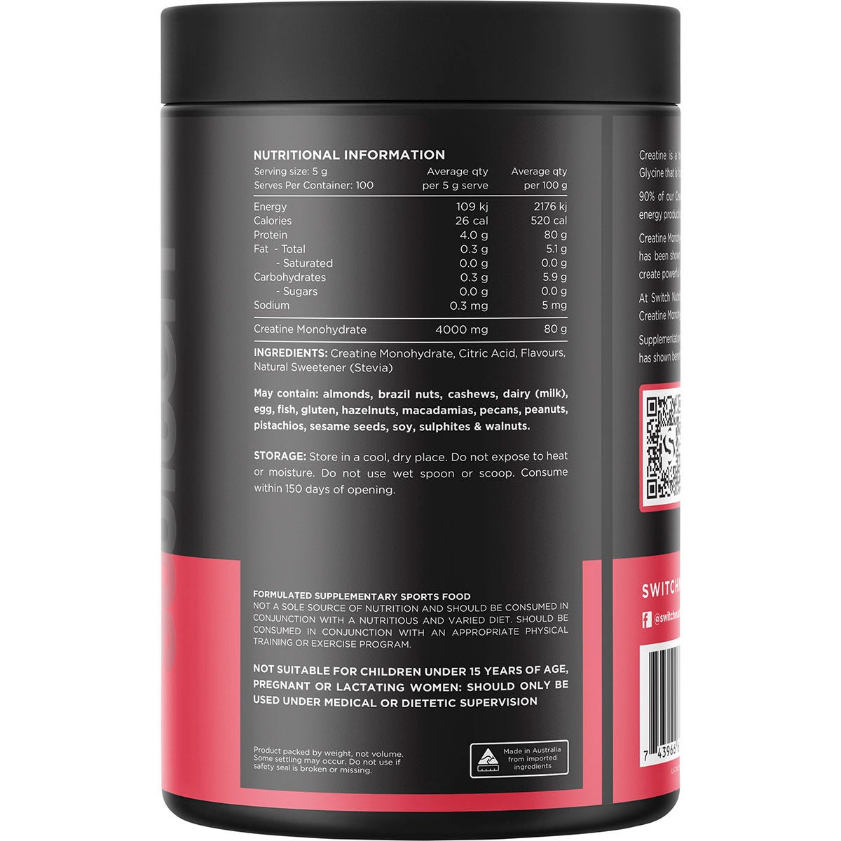 Switch Nutrition Creatine Monohydrate Refreshing Lime 500g - Cutprice Online