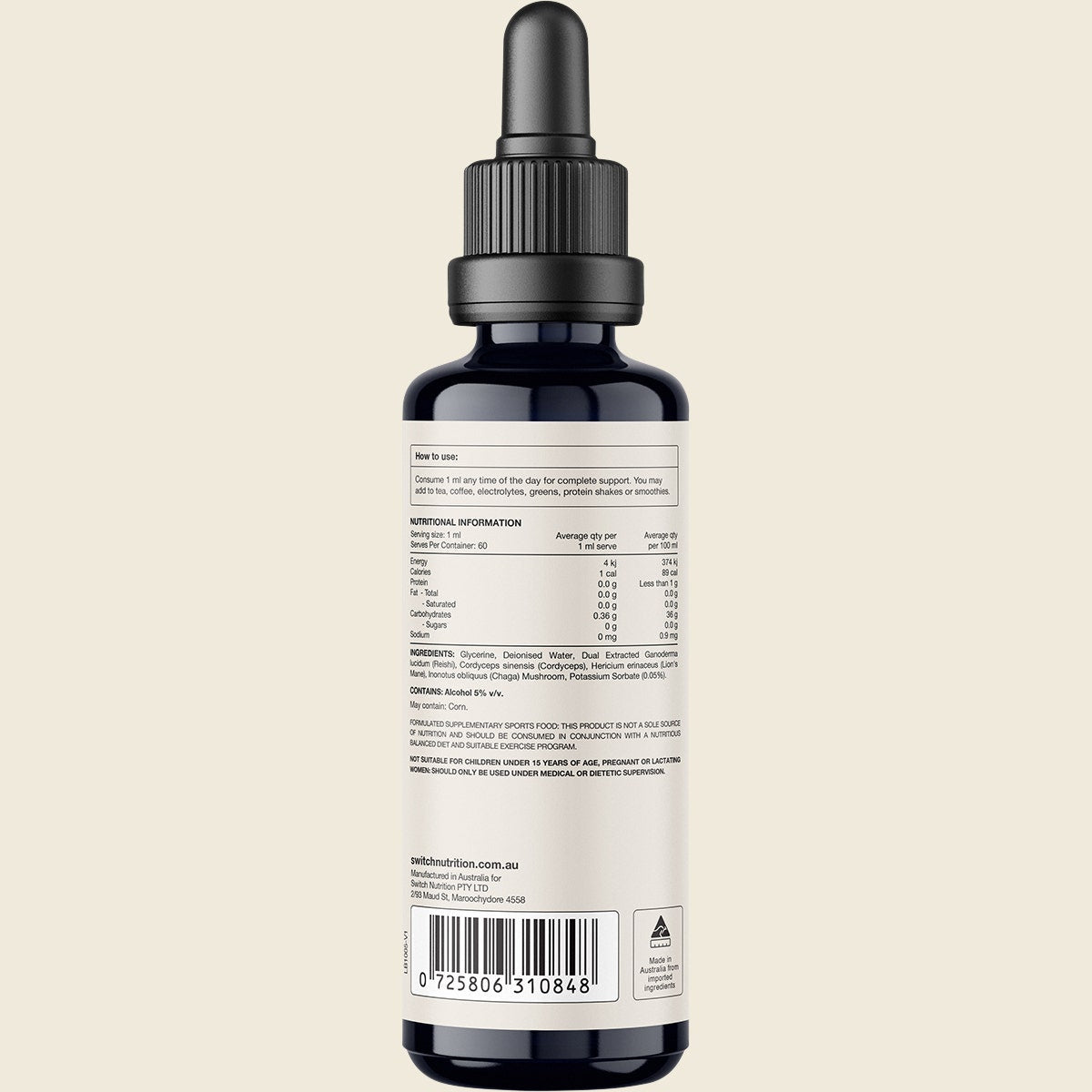 Switch Nutrition Four Blend Double Strength 2:1 Mushroom Liquid Extract 60ml