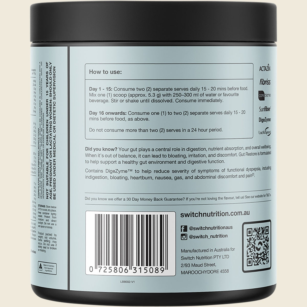 Switch Nutrition Gut Restore Cloudy Apple 159g