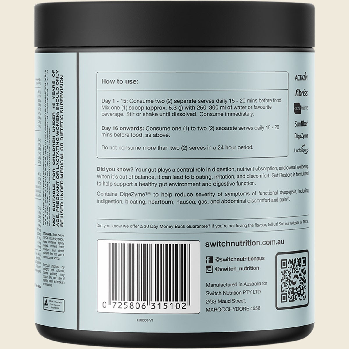Switch Nutrition Gut Restore Natural 159g