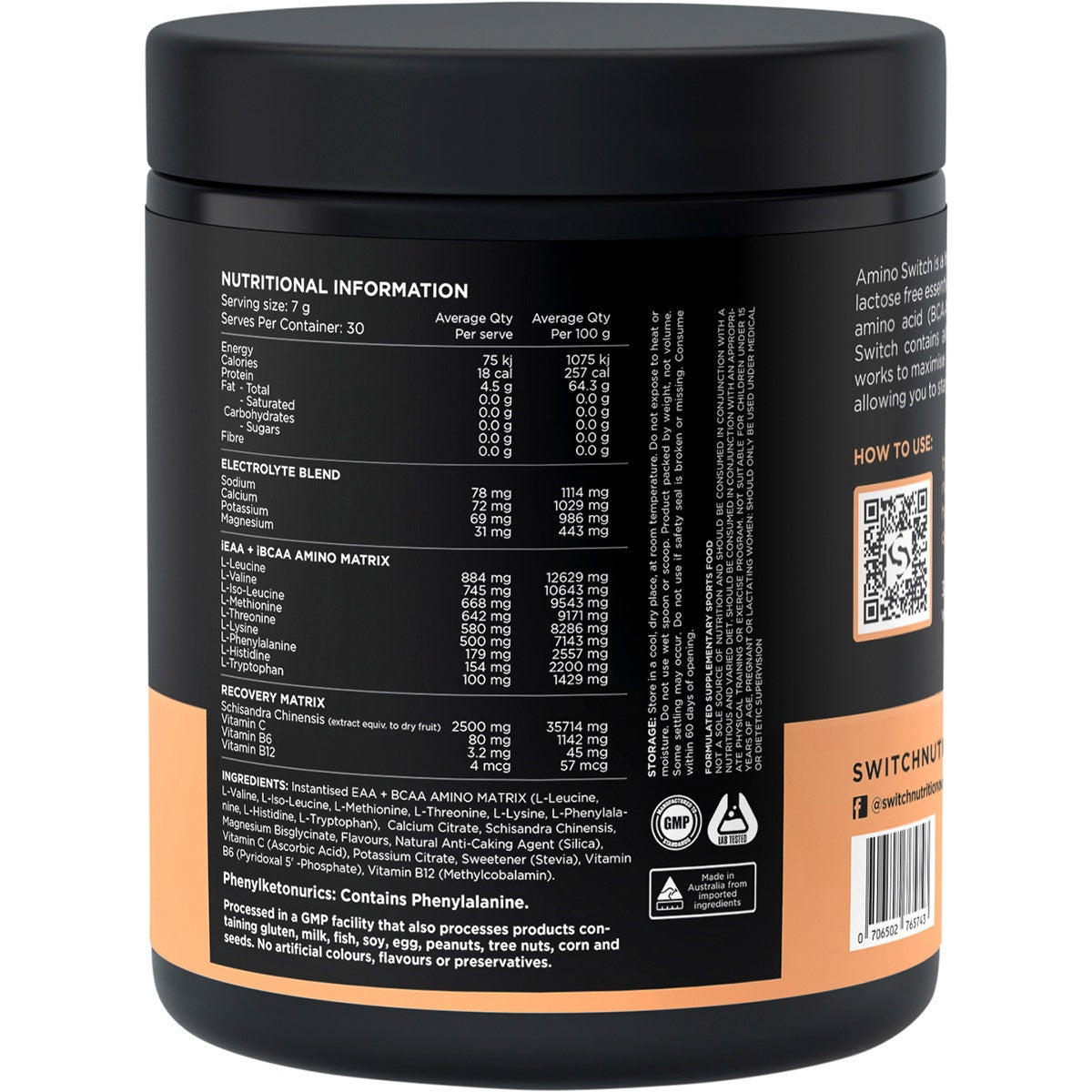 SWITCH NUTRITION Amino EAA & BCAA Electrolyte Recovery Lemonade 210g Switch Nutrition