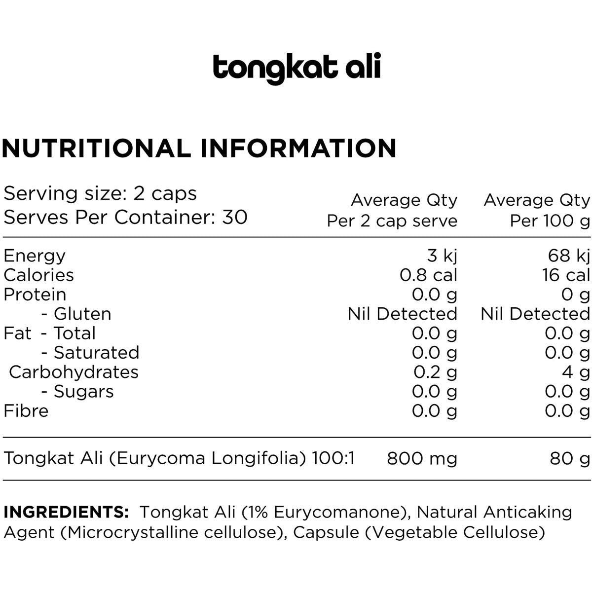 SWITCH NUTRITION Tongkat Ali 100% Pure Tongkat Ali 60 Caps - Cutprice Online