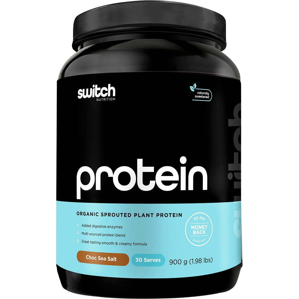 SWITCH NUTRITION Protein Organic Sprouted Plant Choc Sea Salt 900g Switch Nutrition