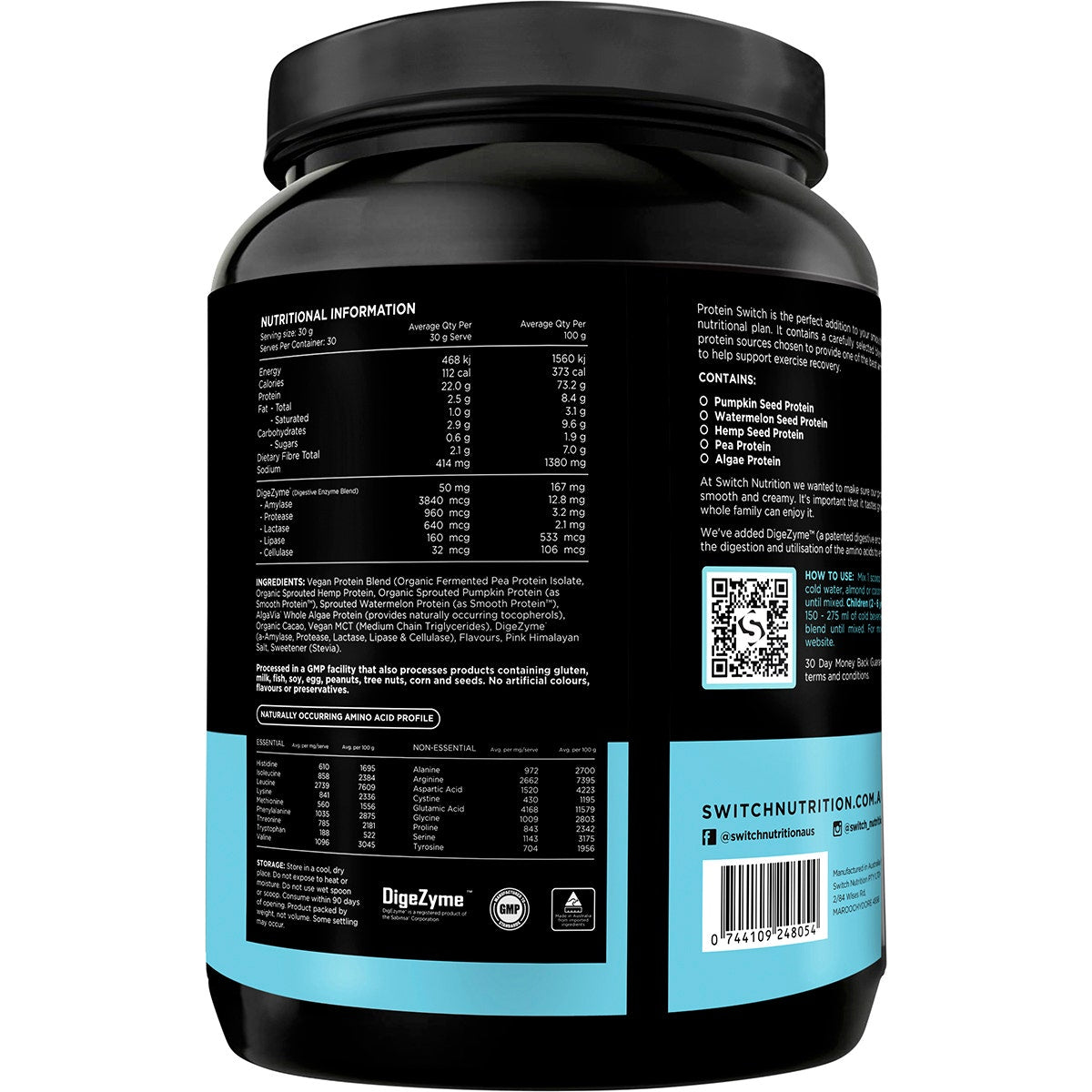 SWITCH NUTRITION Protein Organic Sprouted Plant Choc Sea Salt 900g Switch Nutrition