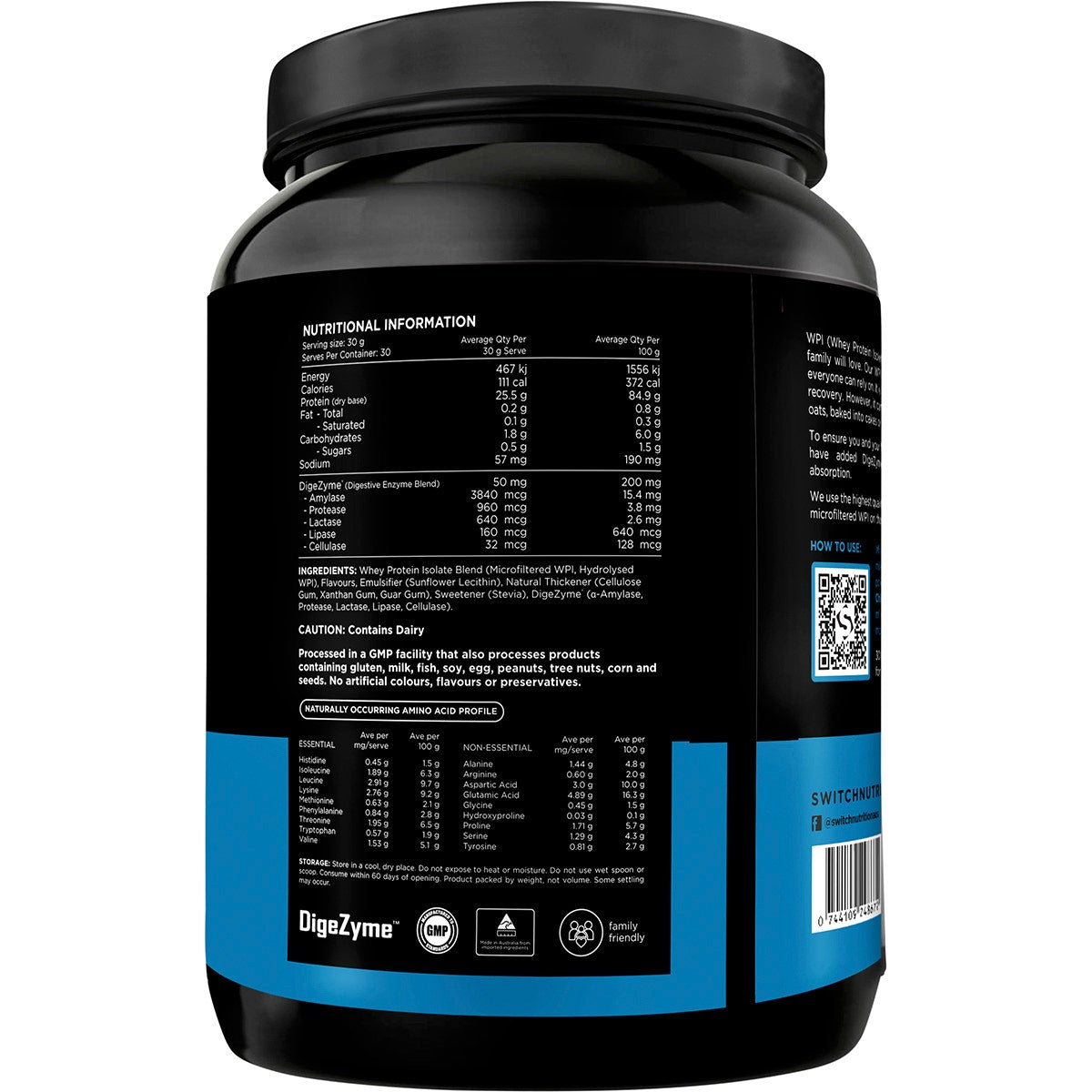 SWITCH NUTRITION WPI Premium Whey Protein Isolate Vanilla Creme 900g Switch Nutrition