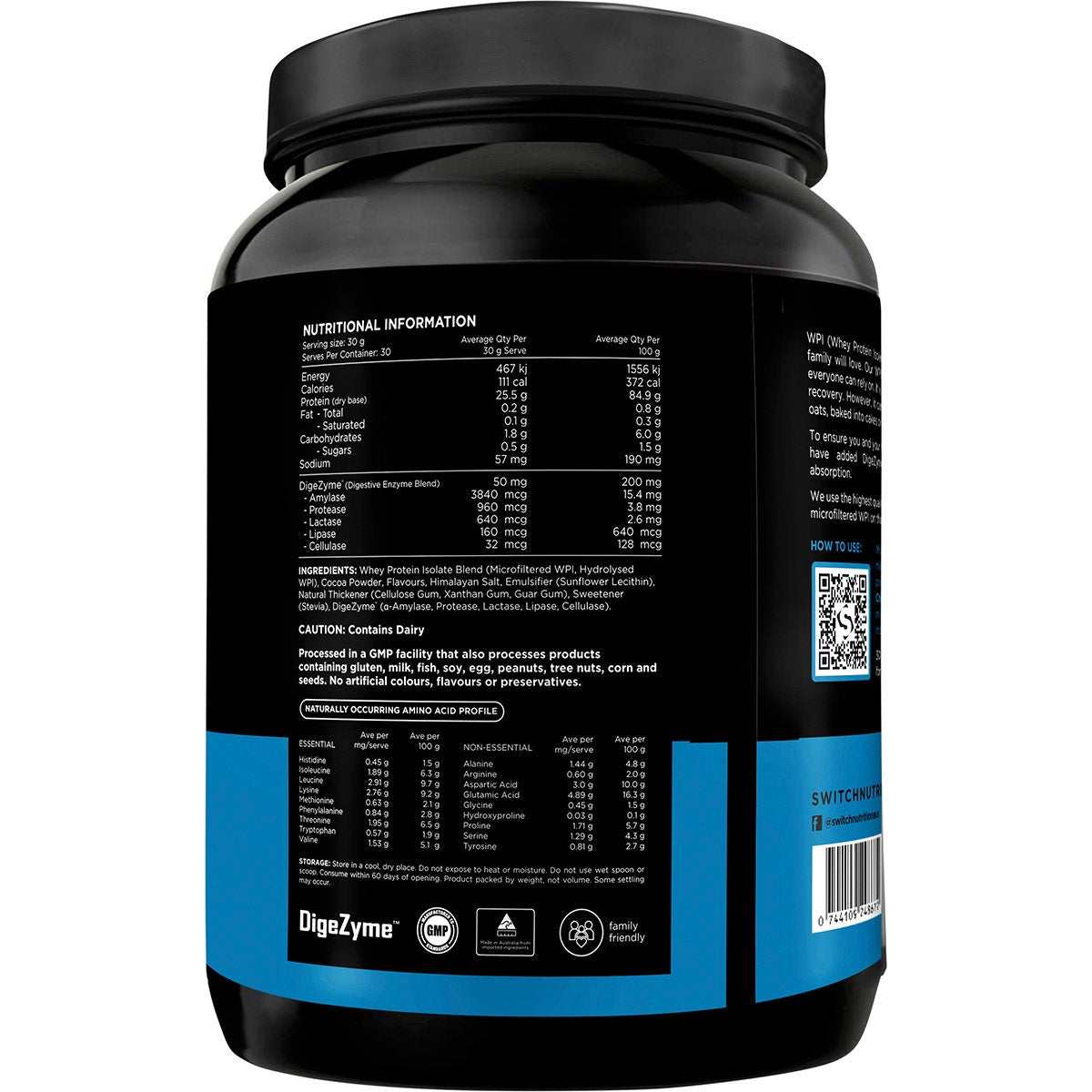 SWITCH NUTRITION WPI Premium Whey Protein Isolate Milk Chocolate 900g Switch Nutrition